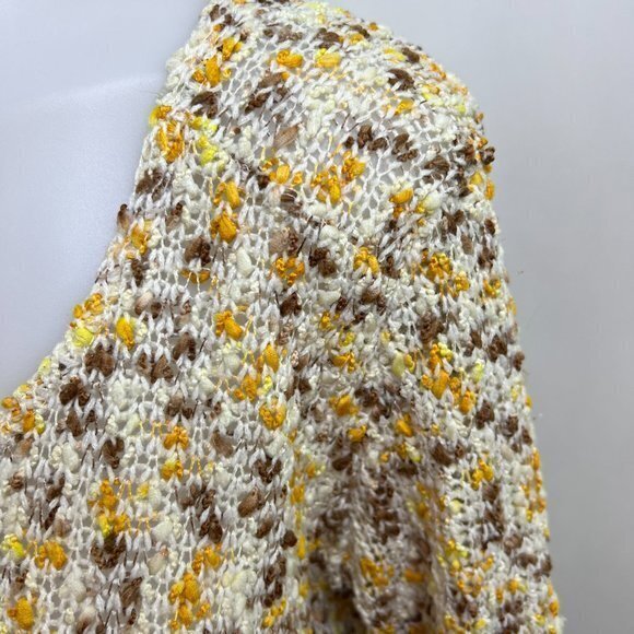 MinkPink M Sweater Yellow Textured Brown Crochet Knit Scoop Long Sleeve - Picture 5 of 10